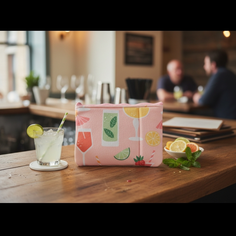 Pink Cocktail Print Storage Pouch